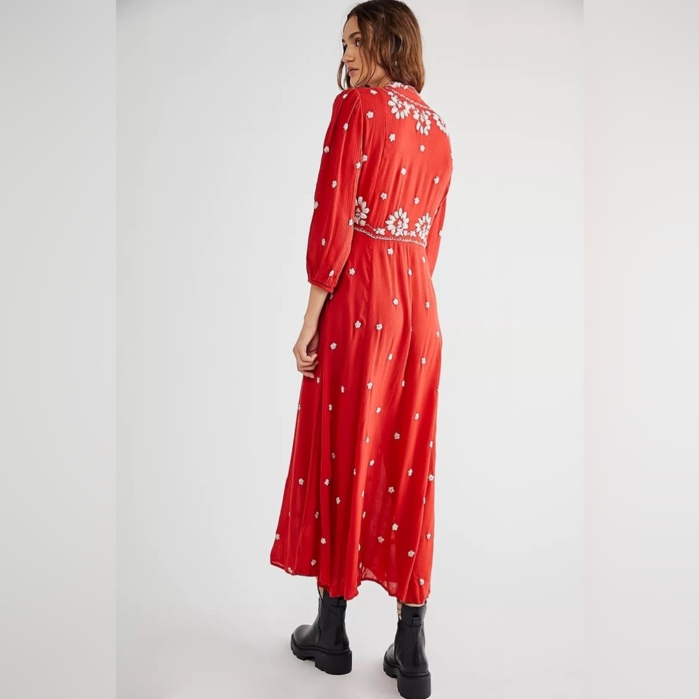 Free People Embroidered Fable Midi Dress - M